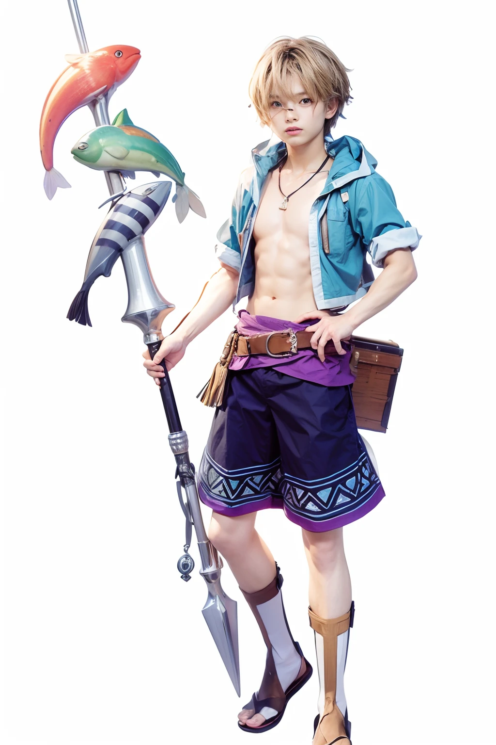 Boy with shirt unbuttoned and holding stick