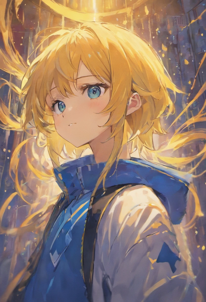 Hair is blue,Eyes are yellow,twinks,man