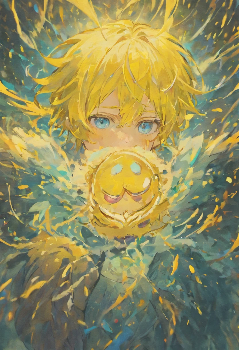 Hair is blue,Eyes are yellow,twinks,man