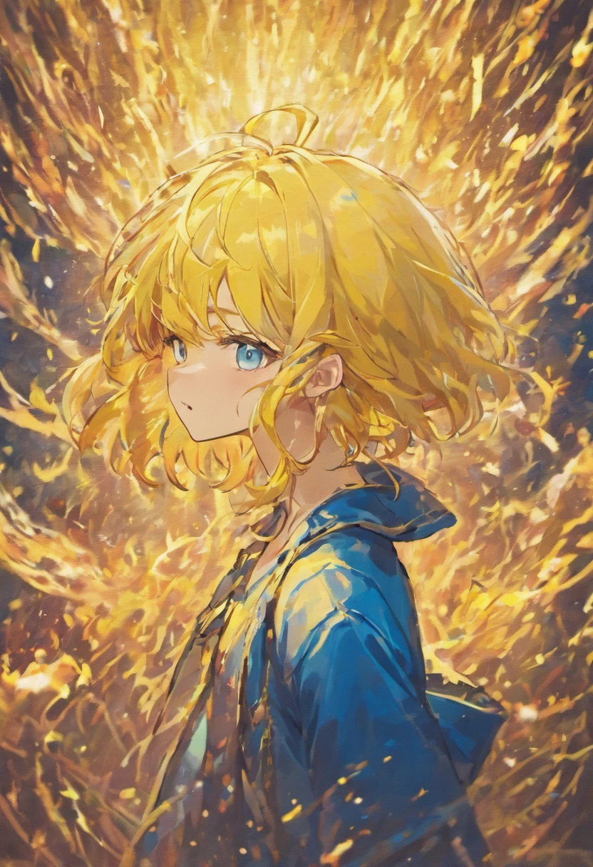 Hair is blue,Eyes are yellow,twinks,man