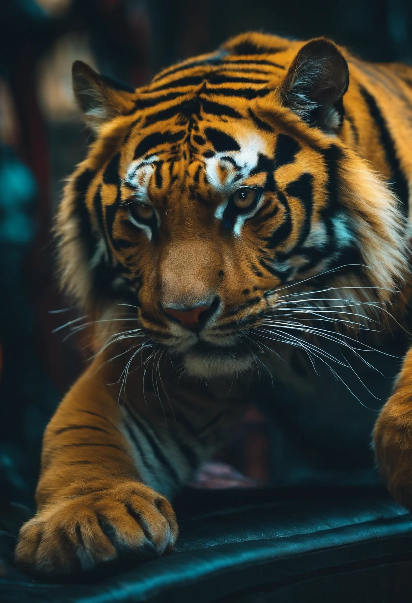 tigre，cyber punk perssonage，orthofacial，Glaring，