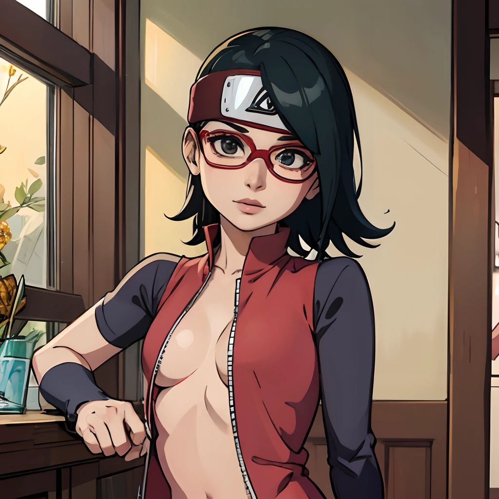 Sarada sensualizando, mamilos cobertos com Sticker,