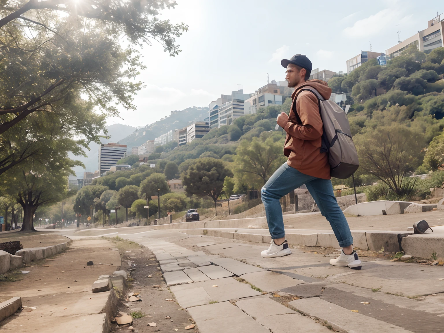 Change background busy city best quality 8k
