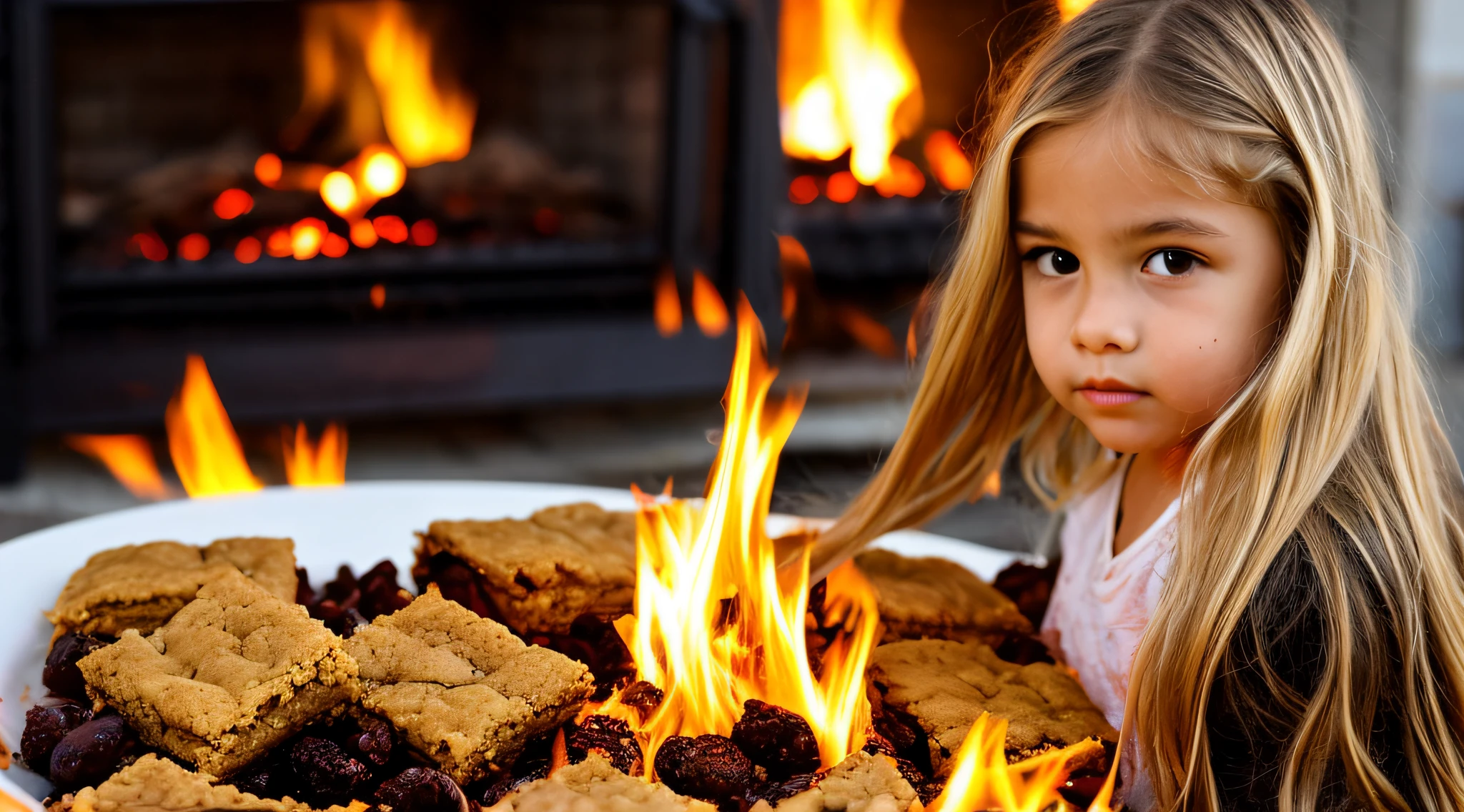 KIDS BLONDIES LONG HAIR, close up, fogo ao fundo, , undefeatable, FIRE.