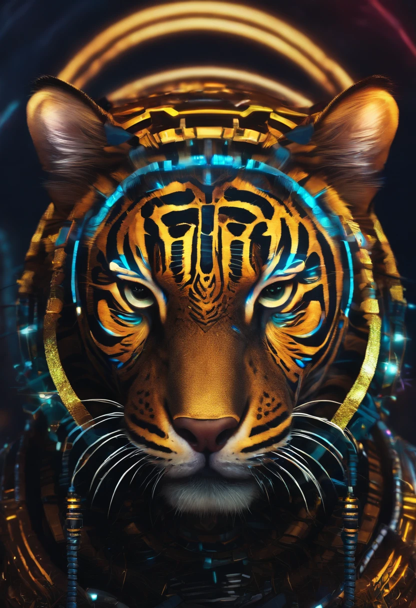 tigre,cyber punk perssonage,orthofacial,Glaring,Colorful,totem