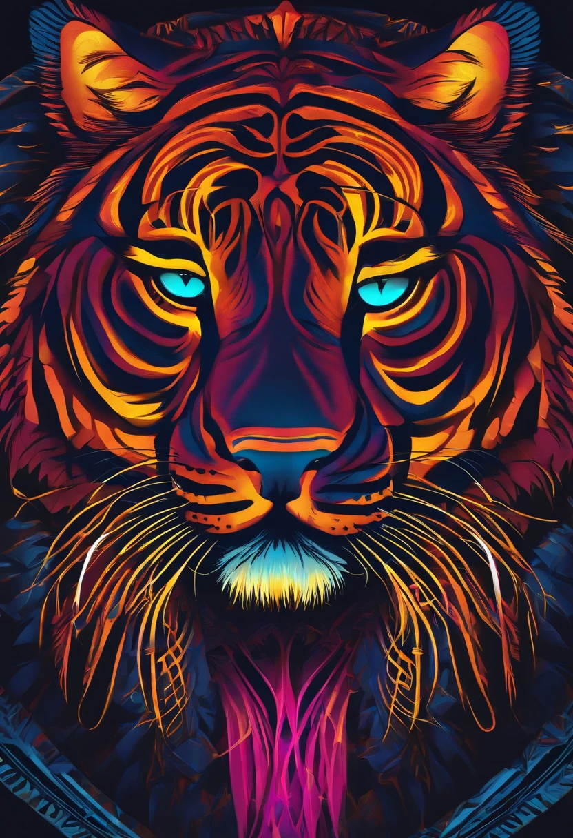 tigre,cyber punk perssonage,orthofacial,Glaring,Colorful,totem