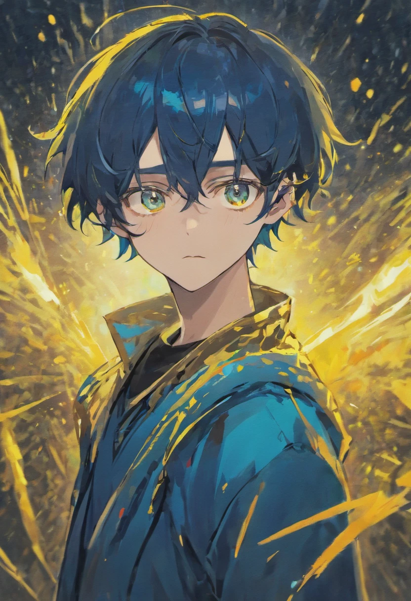 Dark blue hair,Eyes are yellow,twinks,man