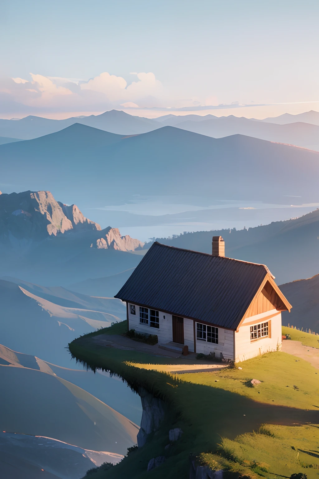 house in the mountain top in the sky