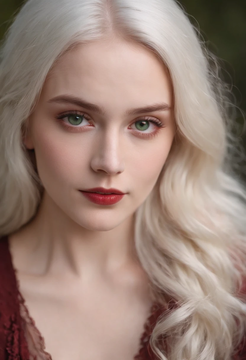 (((a deep reddish wound crosses her left cheek))) fair complexion, woman around 19 years old, natural white hair, distinctive green eyes, wearing kohl, slender and graceful, beautiful, candlelight in a medieval setting, ultra sharp focus, realistic shot, medieval female clothes, tetradic colors (scar:1.4)