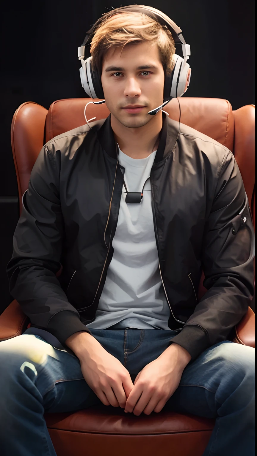 Man sitting in a chair with headphones on his head
