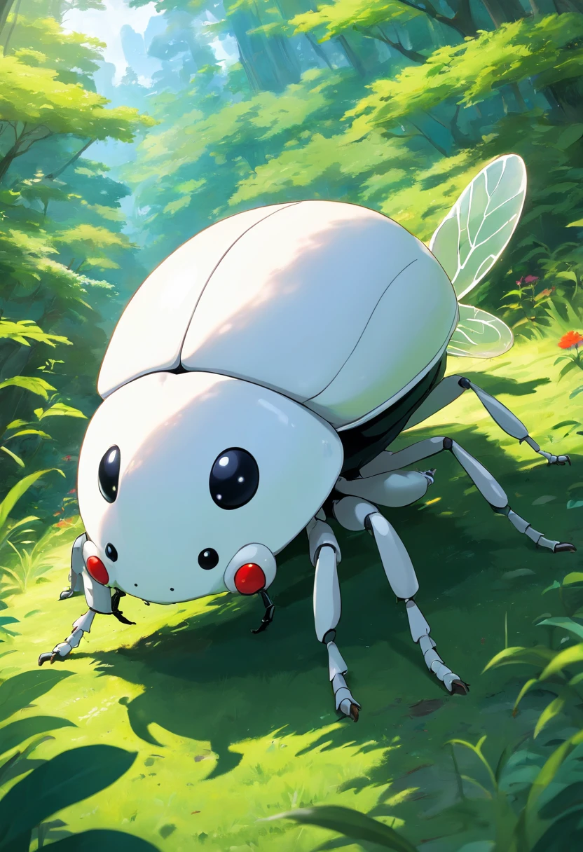 Curious white big thing in black front in 3d drawing beetle sticking out of head