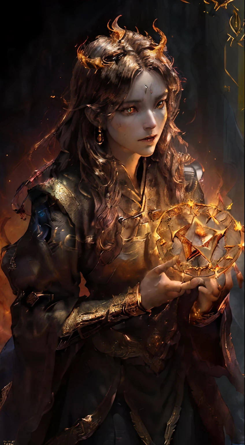 (absurdres, highres, ultra detailed), 1MALE (masterpiece) (extreamly delicate and beautiful:1.2), 8K, (tmasterpiece, best:1.0) (absurd detailed) ( (Handsome MALE:1.5) ((prepareing summoning magical ritual:1.5)) ((Summoning glowing golden magical runes in air:1.3)), (ancient black hanfu witht red ornates), (dark night) (DETAILED BACKGROUND) ((dark sanctuary background with fireflames in ember-braziers:1.3)) (Summoning_Pose:1.5) (Gorgeous hyperdetailed face:1.3) (Detailed perfect symmetrical eyes:1.5) (golden_glowing_eyes:1.5) (Evil_definite_gaze to camera:1.5) epic ethereal atmosphere, updraft,, portrait