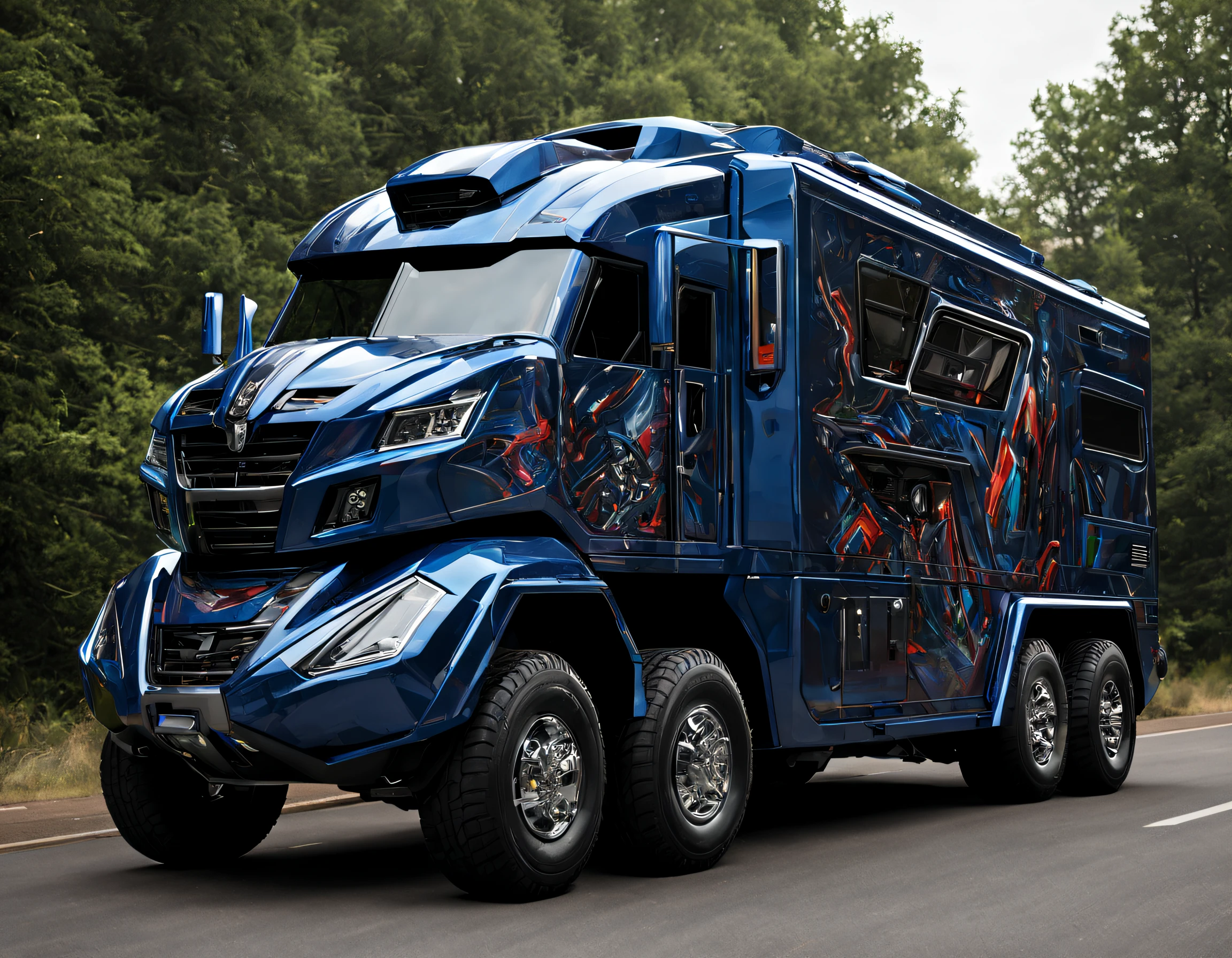 Transformer RV，An RV，Campervan, Autobot，Optimus Prime，sci-fy，cyber punk style，high - tech，Alien technology