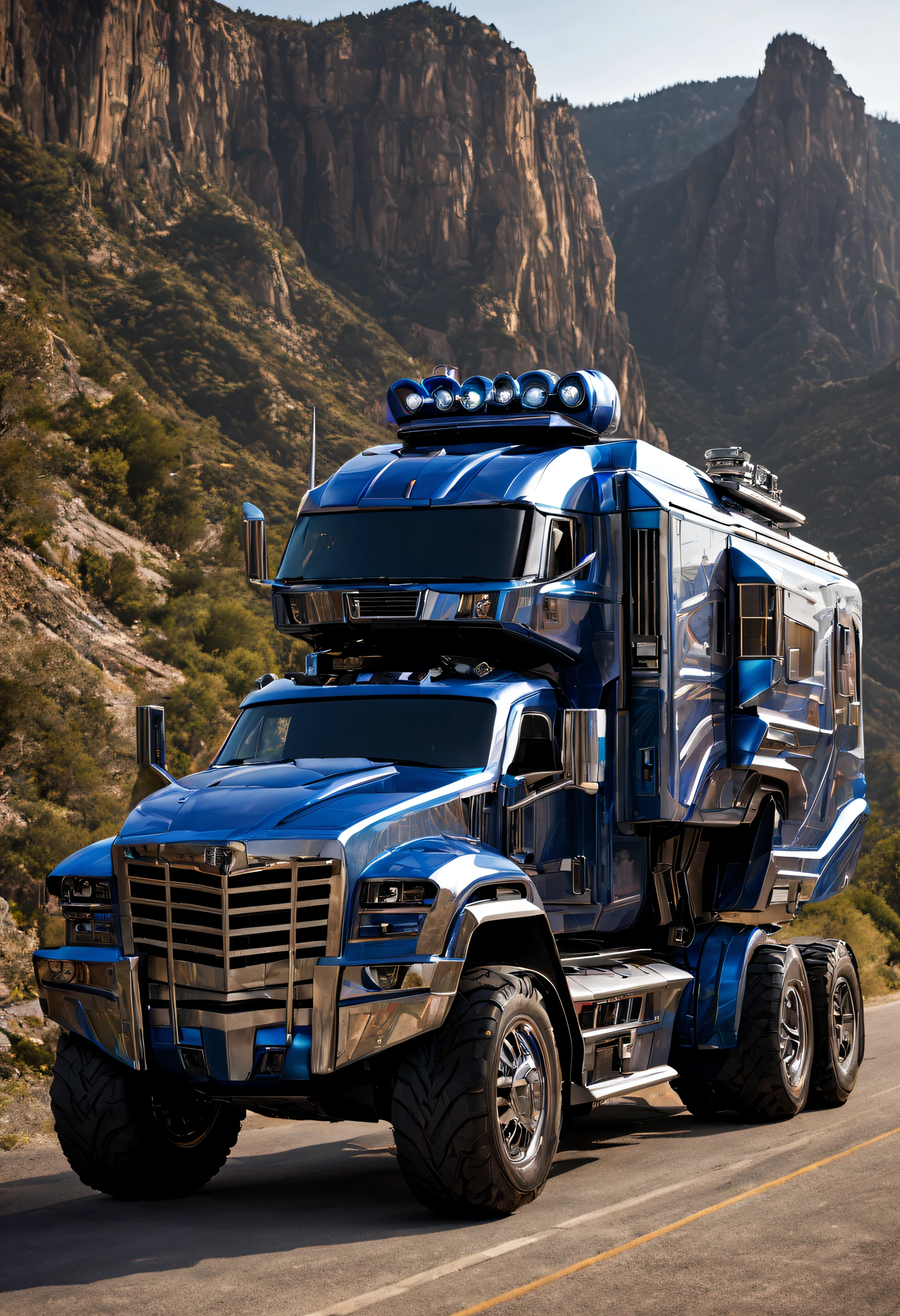 Transformer RV,An RV,Campervan, Autobot,Optimus Prime,sci-fy,cyber punk style,high - tech,Alien technology