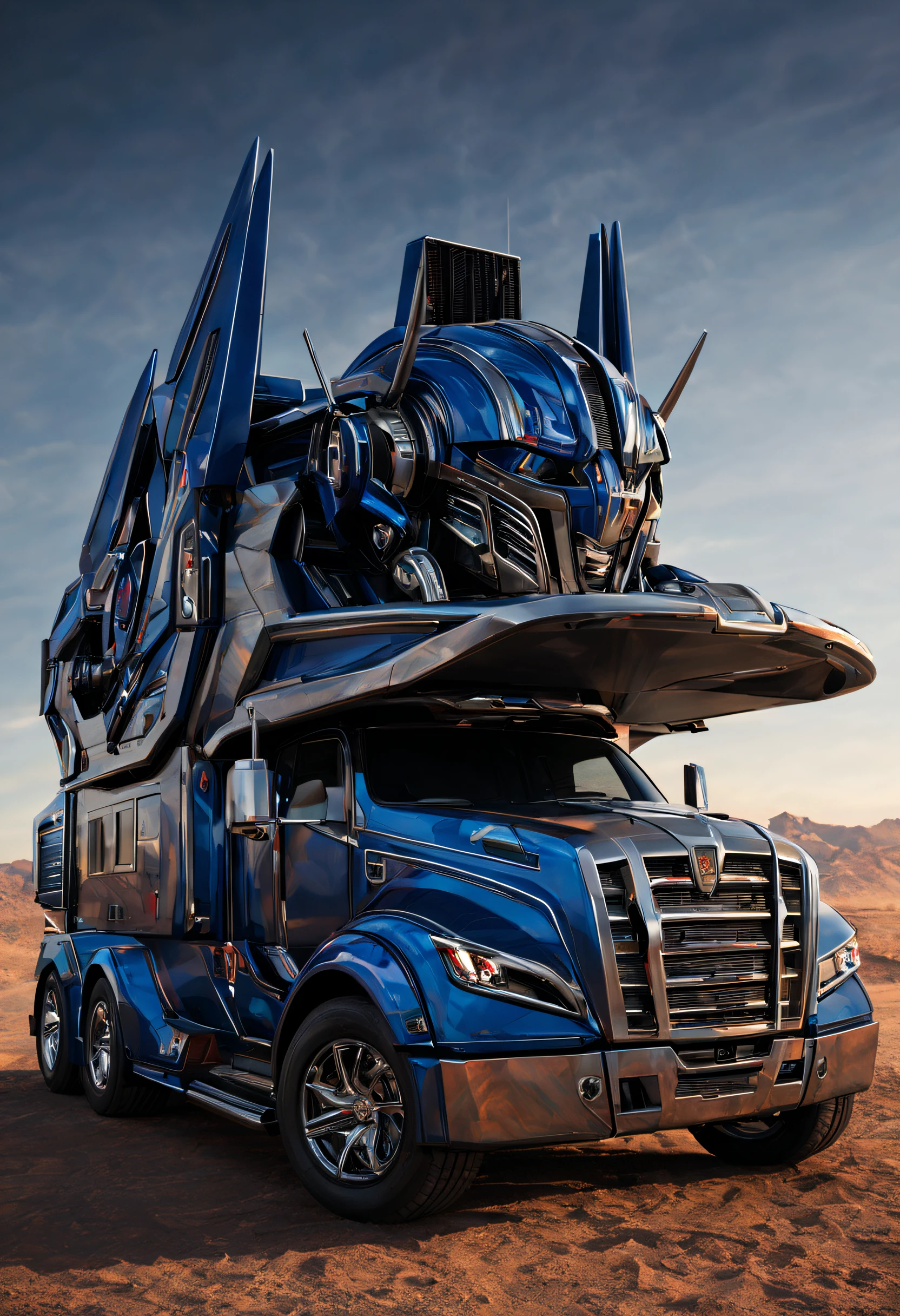 Transformer RV,An RV,Campervan, Autobot,Optimus Prime,sci-fy,cyber punk style,High-tech alien technology