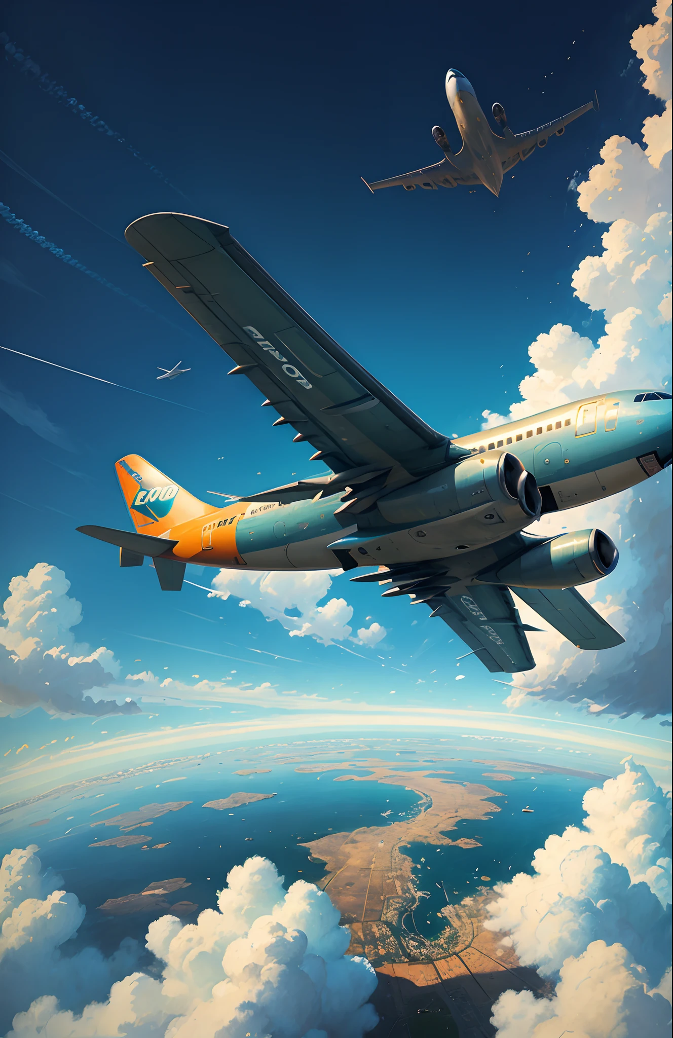 Hay dos aviones volando en el cielo por encima de las nubes, amazing wallpaper, Arte CG, phone wallpaper, Papel tapiz vertical, mobile wallpaper, mobile wallpaper, Fondo de pantalla del iPhone, Arte conceptual de Boeing, Aviones realistas, Boeing Concept Art Painting, Aeronaves voladoras, Aviones realistas, Combate As, hermoso fondo de pantalla, Alex Andreev, Hermoso fondo de pantalla de iPhone, Tiro de establecimiento cercano, rendering