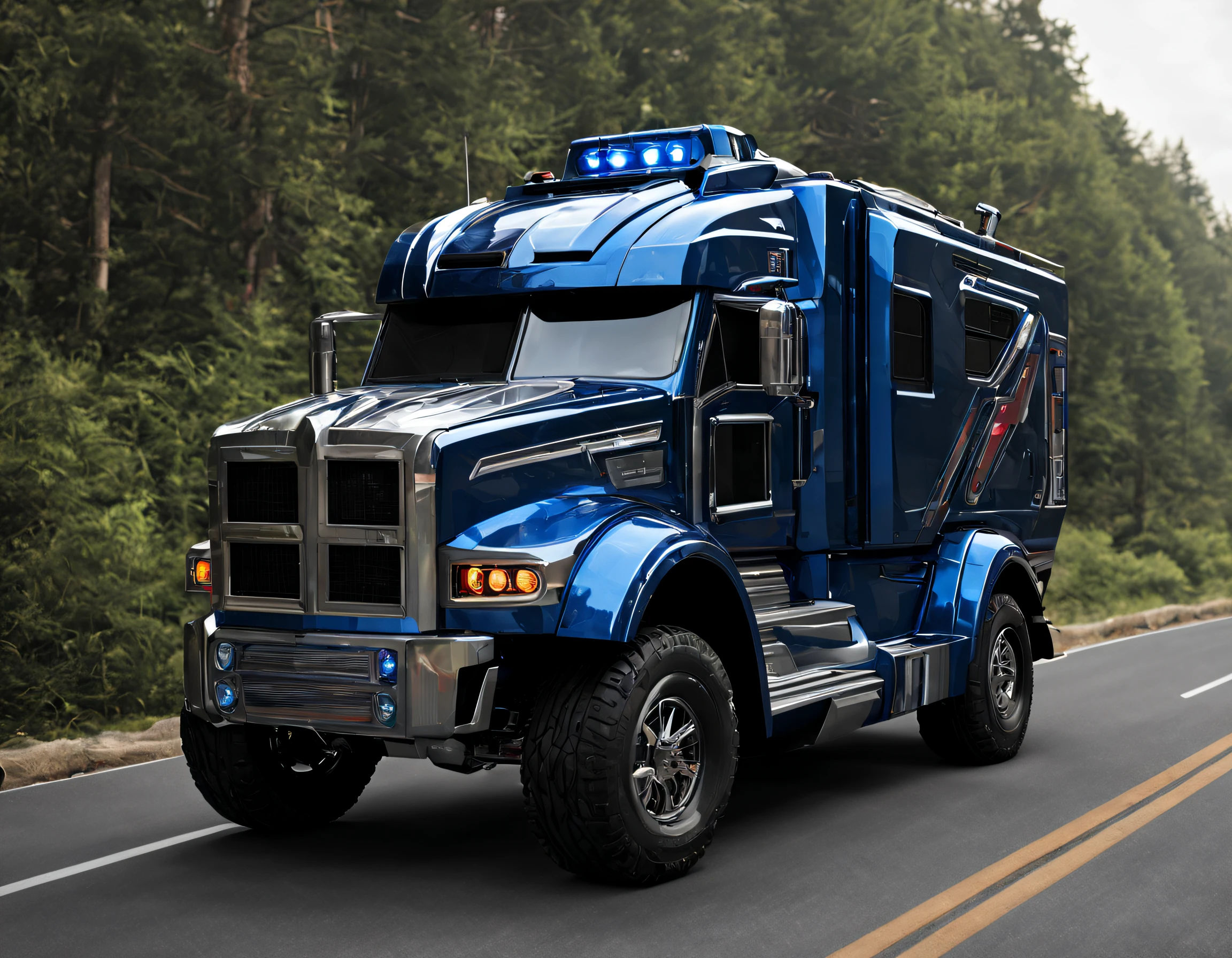 Transformer RV,An RV,Campervan, Autobot,Optimus Prime,sci-fy,cyber punk style,high - tech
