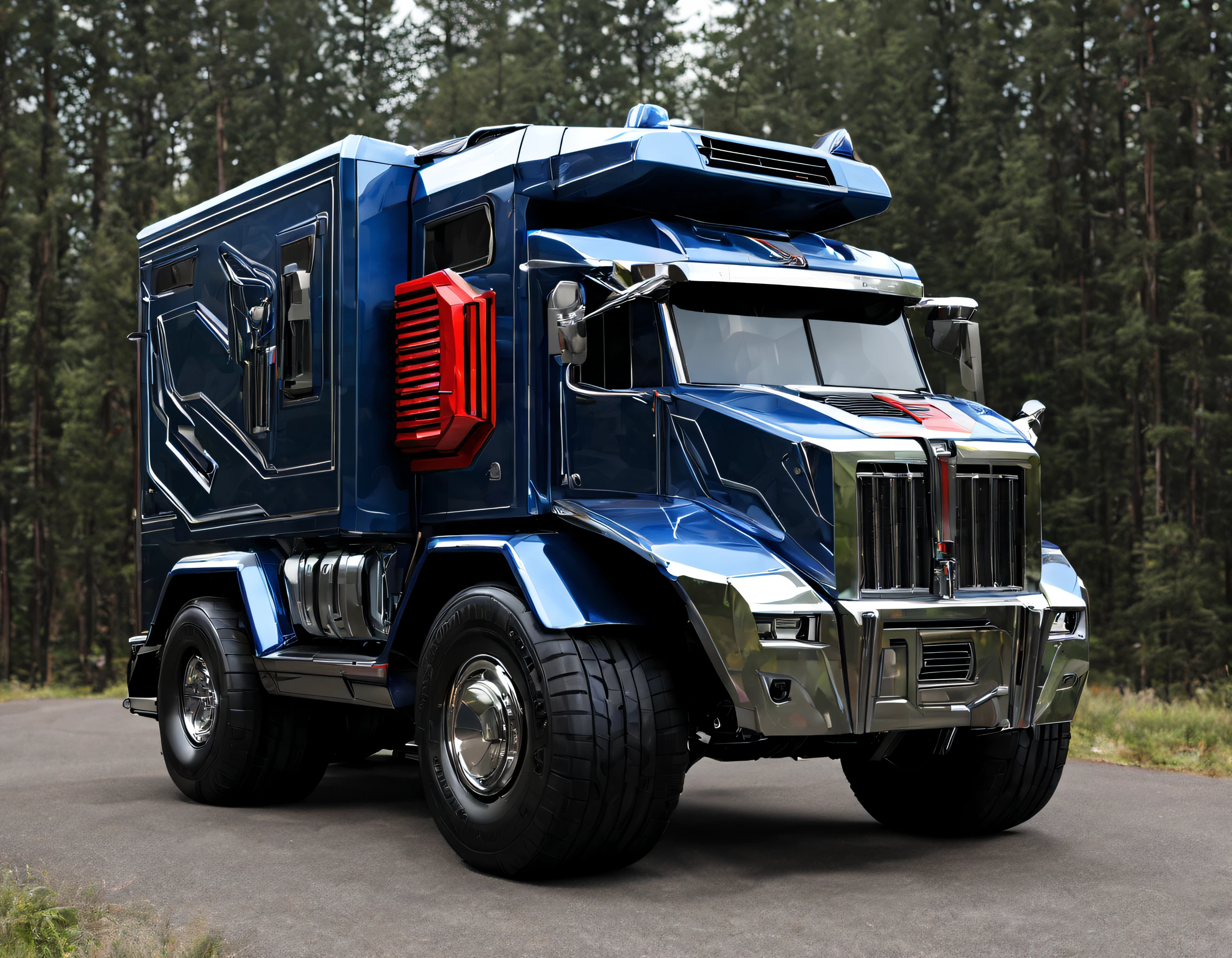 Transformer RV，An RV，Campervan, Autobot，Optimus Prime，sci-fy，cyber punk style，high - tech