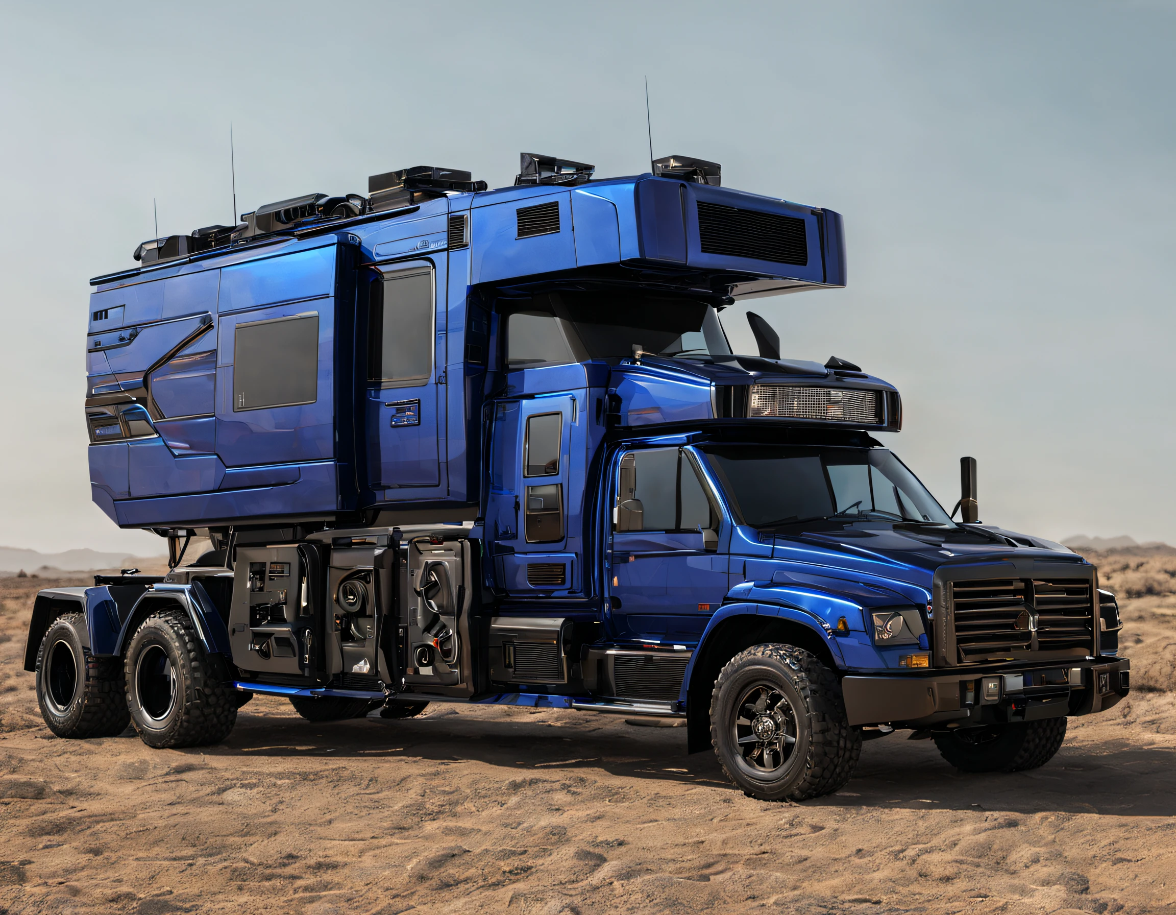 Transformer RV，An RV，Campervan, Autobot，Optimus Prime，sci-fy，cyber punk style，high - tech