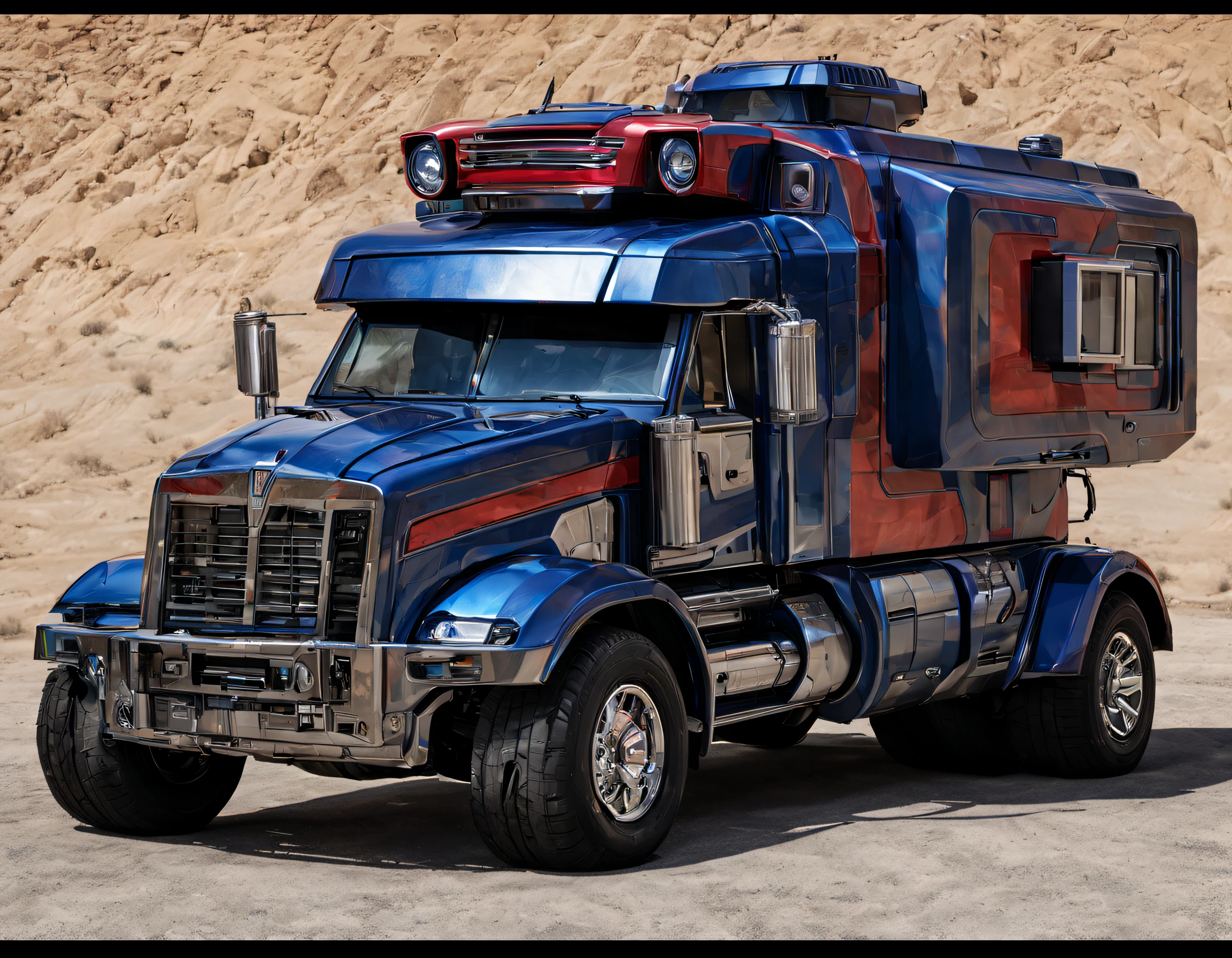 Transformer RV,An RV,Campervan, Autobot,Optimus Prime,sci-fy,cyber punk style,high - tech