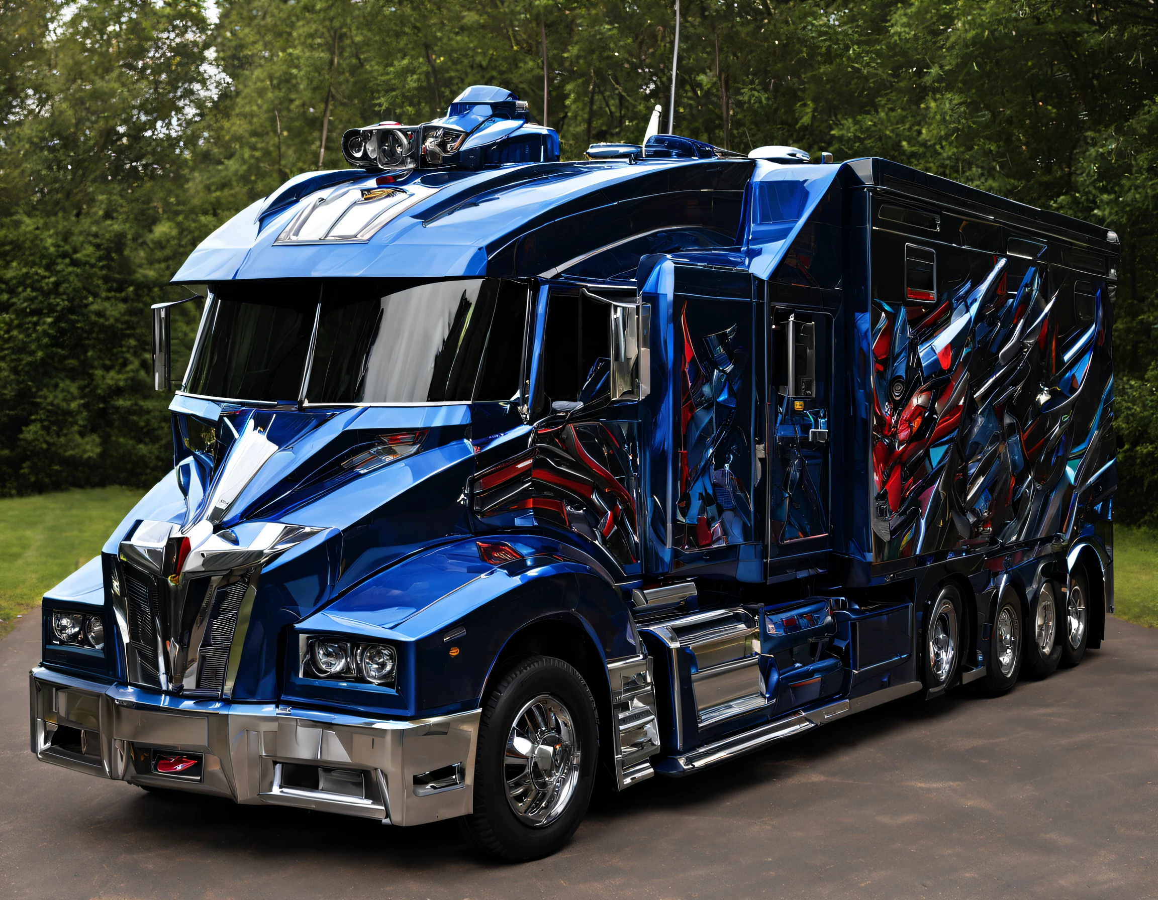 Transformers RV,An RV,Campervan, Autobot,Optimus Prime,sci-fy,cyber punk style,high - tech
