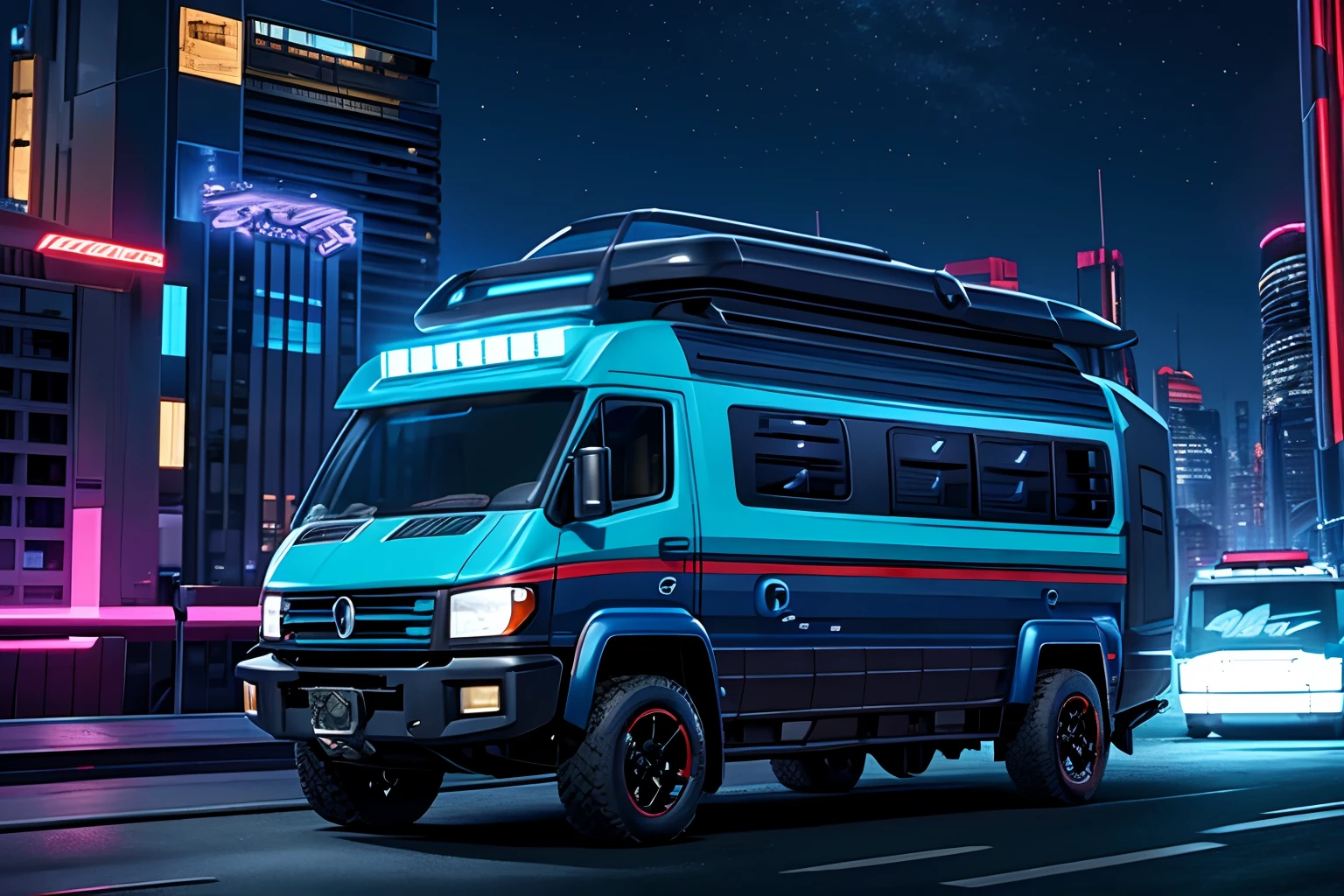 Transformers RV，An RV，Campervan, Autobot，Optimus Prime，sci-fy，cyber punk style，high - tech