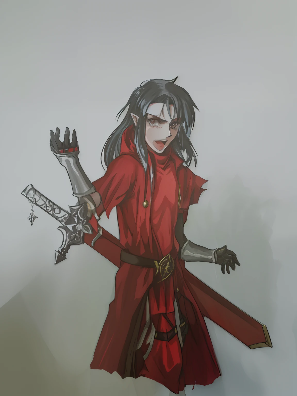 um desenho de um homem com um casaco vermelho segurando uma espada, Alucard, inspirado em Zoltan Boros, personagem de fantasia complexa, como um caractere dnd, Arsen Lupin como um paladino, Fantasia D&Personagem D, picture of a male cleric, Caractere DND, Personagem de fantasia dnd, colorful sketch, como um d & Personagem D, d & d personagem de fantasia