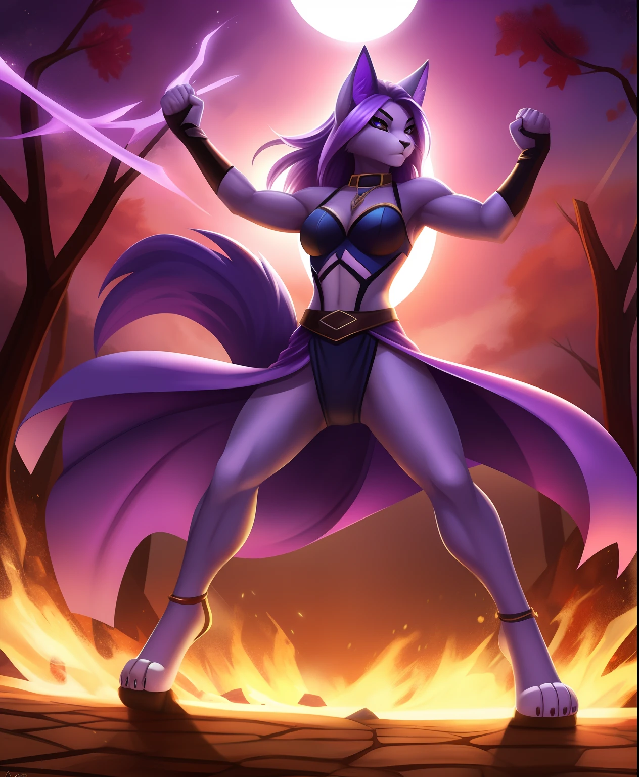 Vanexa Pierce the light purple female anthro cat, fight pose, full body view