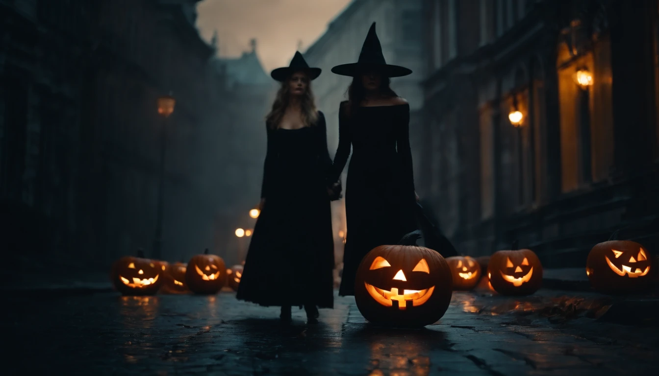 Haunted City Halloween with a Witch