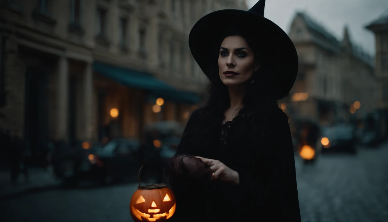 Haunted City Halloween with a Witch
