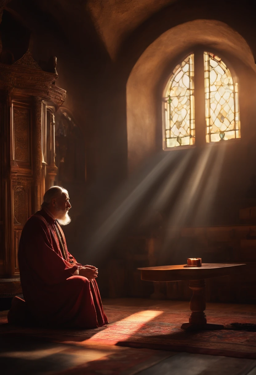 A person in prayer and in tune with God in his room 4k realistic image