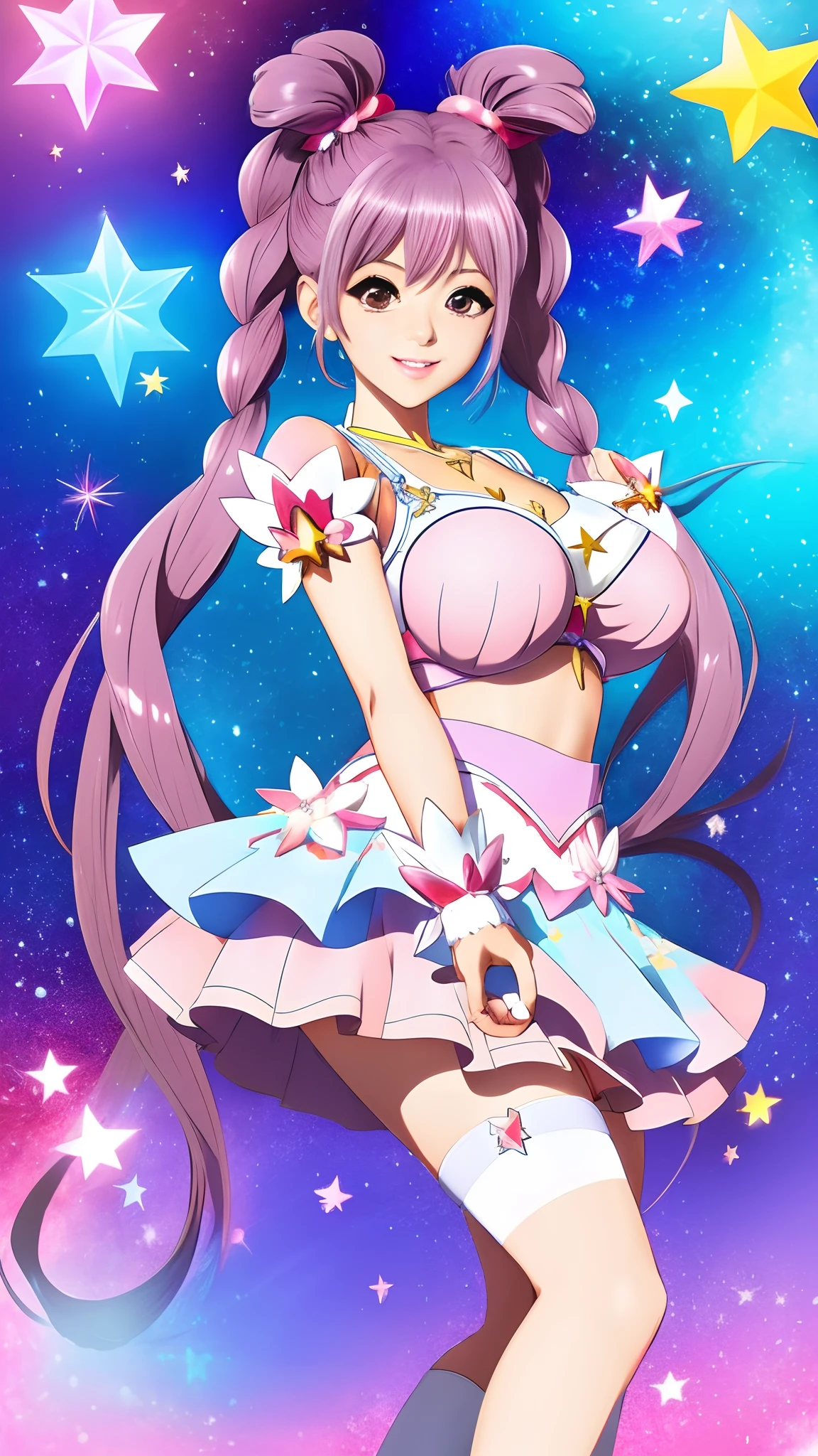 Magical girl pop star anime cartoon big boobs pigtails panties showing under skirt