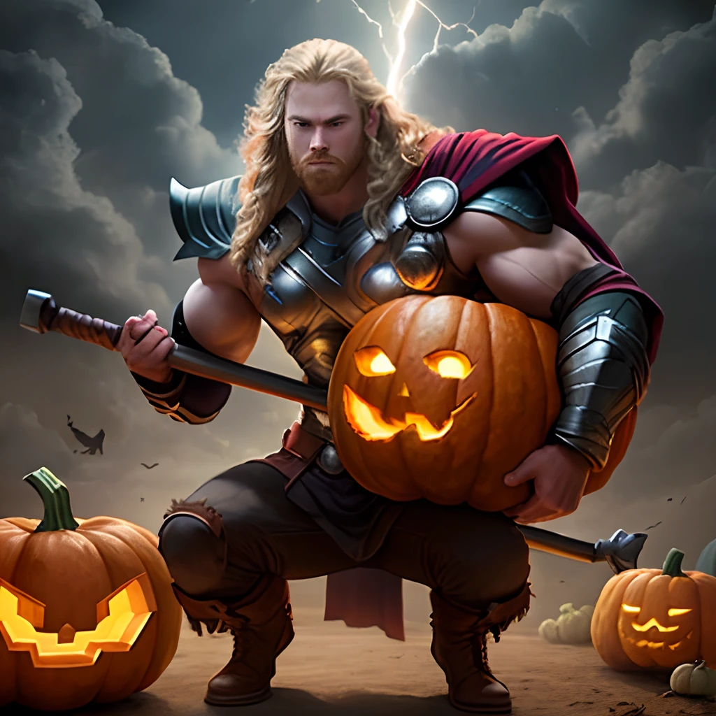 Thor with a pumpkin instead of a hammer