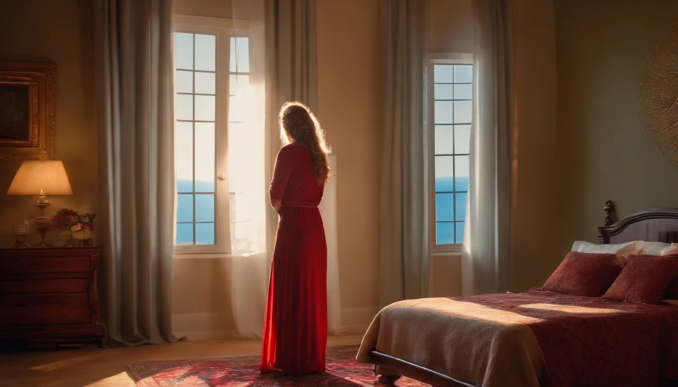 A woman in prayer and in tune with God in her bedroom 4k realistic image