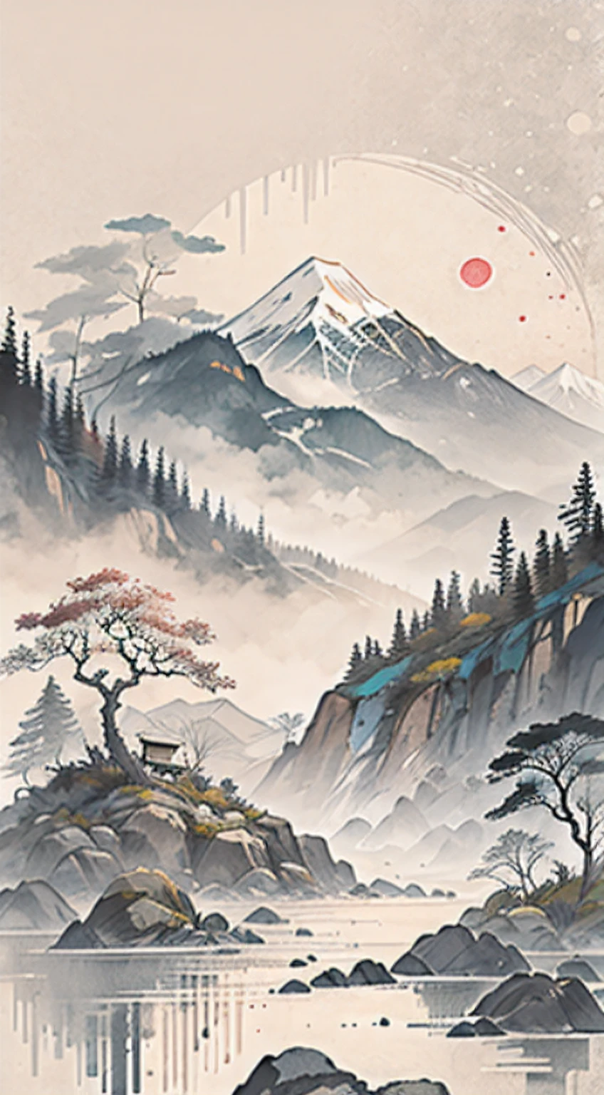 Arafed view of a mountain with a lake and trees - SeaArt AI
