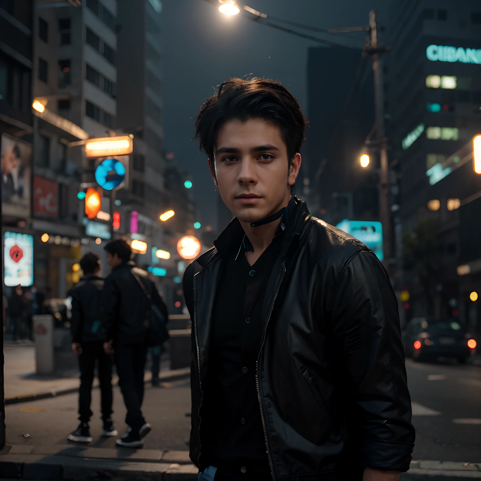 Change background cyberpunk handsome boy, realistic face