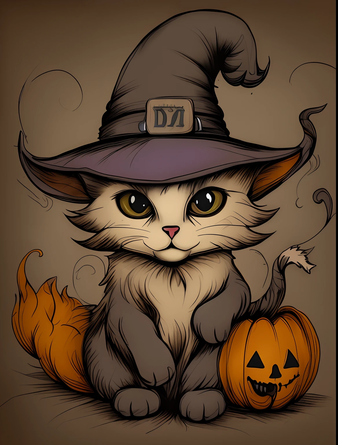 Gato, dia das bruxas, chapeu, abobora. TATTOO