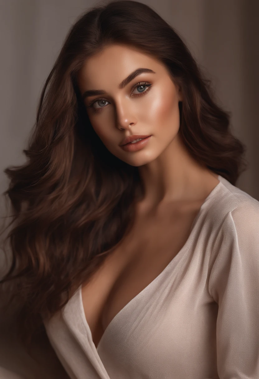 arafed woman fully , sexy girl with brown eyes, ultra realistic, meticulously detailed, portrait sophie mudd, brown hair and large eyes, selfie of a young woman, dubai eyes, violet myers, without makeup, natural makeup, looking directly at the camera, face with artgram, subtle makeup, stunning full body shot kneeling on bed, in bedroom, medium to large size bust