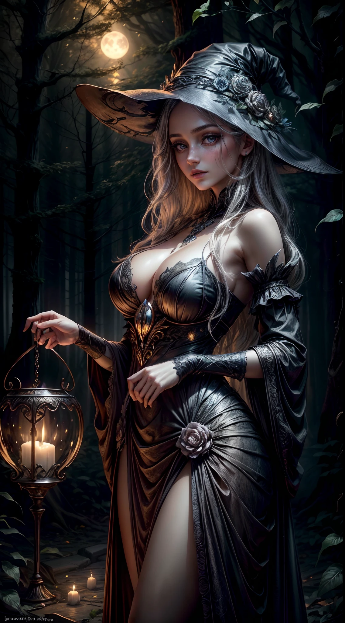 (best quality,4k,8k,highres,masterpiece:1.2),ultra-detailed,(realistic,photorealistic,photo-realistic:1.37), portrait, sorceress, moonlight, pumpkin, eerie glow, spooky, atmospheric, enchanting, dark and enchanting, golden hour, Halloween, mystical, magical, witch, sorcery, spellbinding, ethereal, mystical fog, mysterious, haunting, shadowy figures, enchanting forest, bewitching, moonbeam, mystical aura, bewitching eyes, captivating, otherworldly, witchcraft, moonlit sky, enchanted evening, sorceress's lair, bewitched pumpkin, moonlit silhouette, mystical powers, mysterious atmosphere, spellcaster, moonlit magic, hauntingly beautiful, enchantment in the air, ethereal beauty.