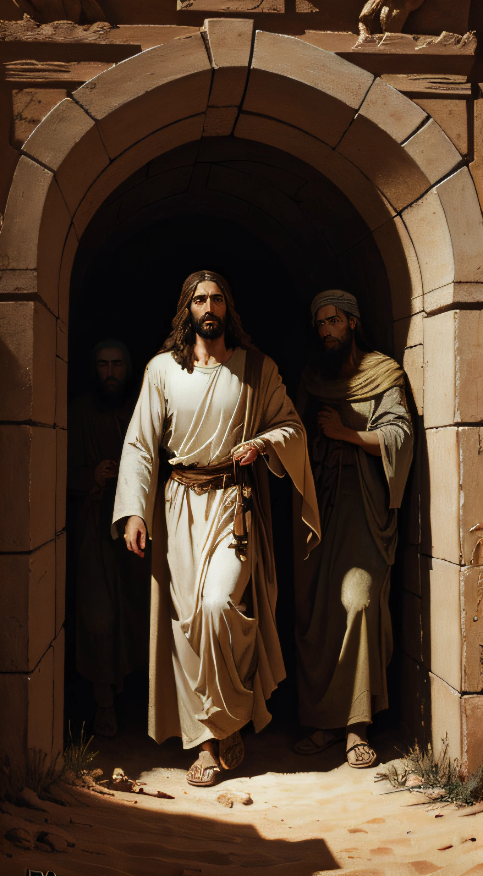 Jesus Christ approaching a tomb by Ivan Kramskoi, "Christ in the Desert" type painting, highly detailed, intricate, highly detailed face