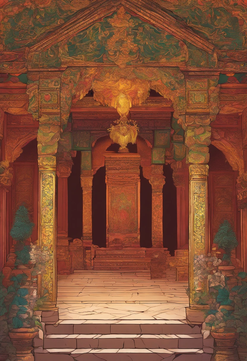 O interior de um templo oriental sombrio
