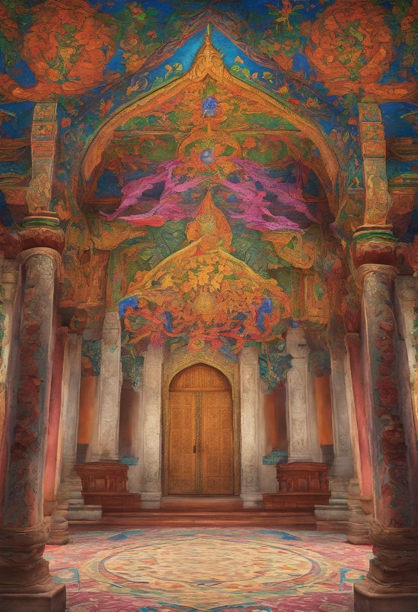O interior de um templo oriental sombrio