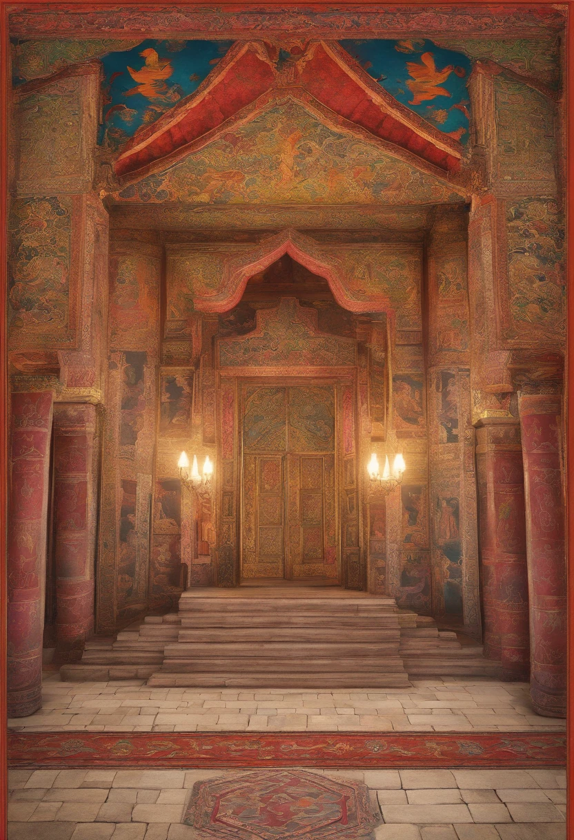 O interior de um templo oriental sombrio