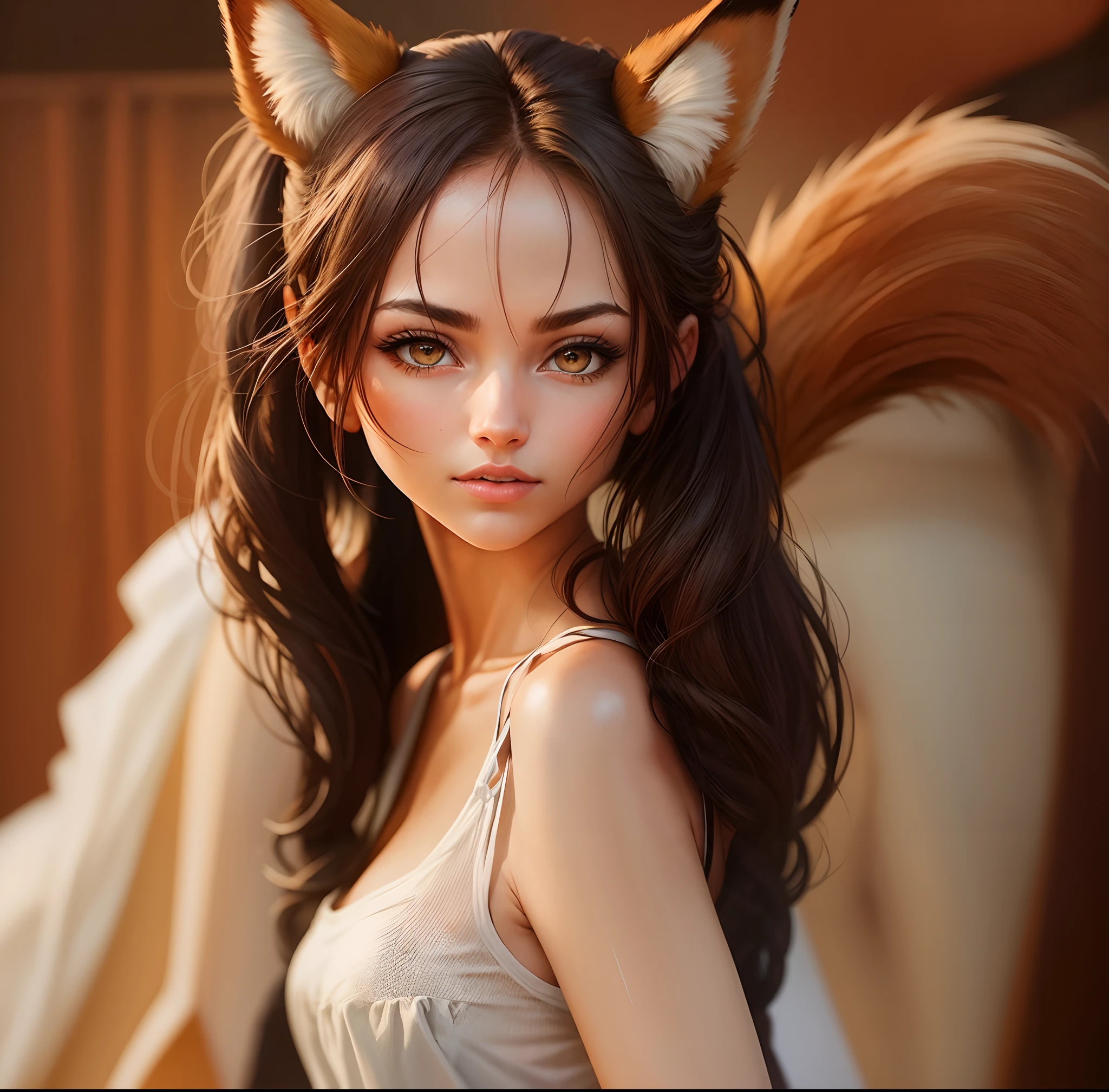 (Best Quality, 4K, 8K, Hi-Res, Masterpiece: 1.2), Super Detailed, Realistic: 1.5, 1 Girl, Solo, Anthropomorphic, Fox Girl Standing on a Snowy Hill and Staring at the Camera, Like an Animal Body , fox-like face, red fox girl, fox girl, cute fox girl, tonic the fox girl, beautiful fox girl, girl with fox tail, girl with fox ears, adorable shaggy fox girl, fox girl, sexy, almost naked,japanese real girl.