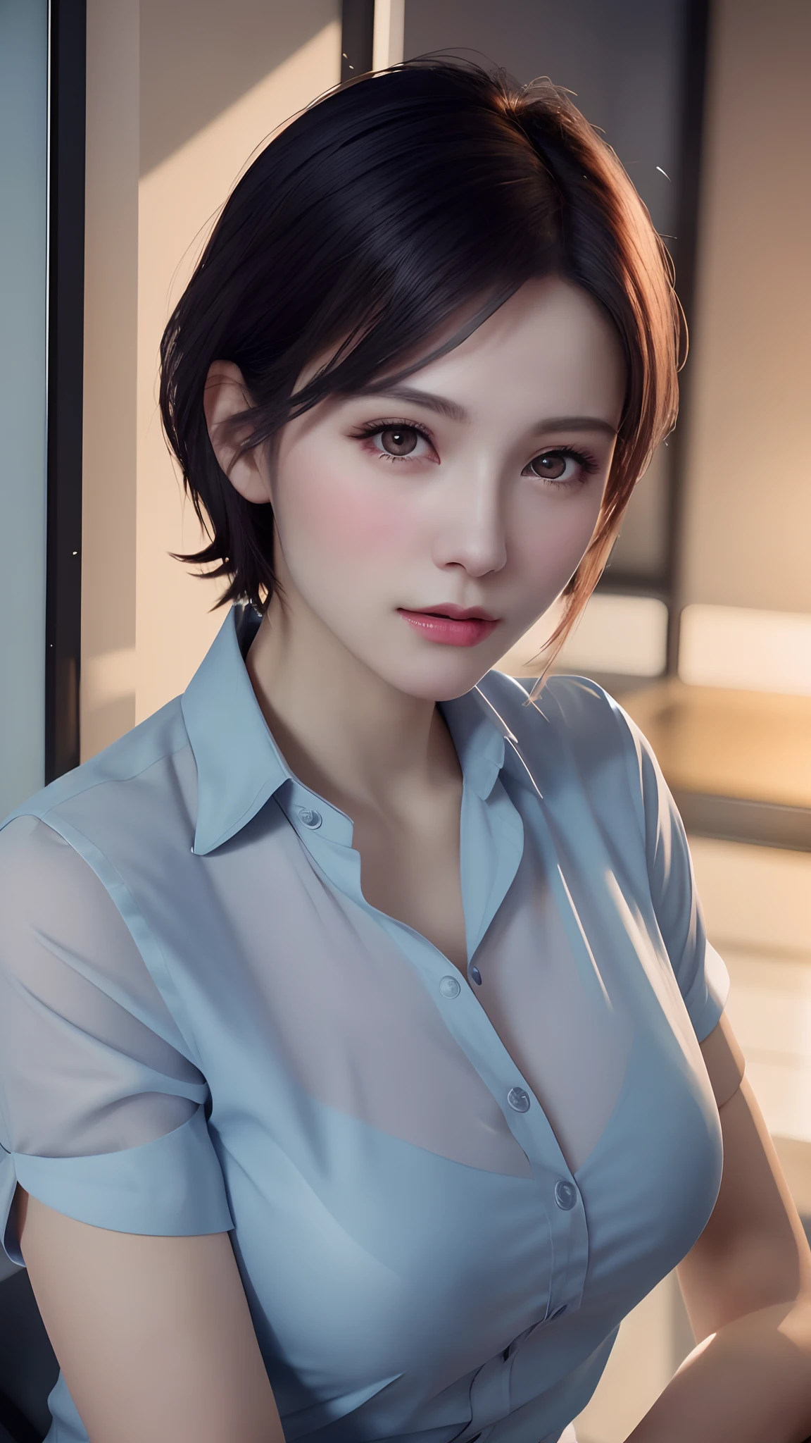 (8k, RAW photo, photorealistic: 1.25), (lip gloss, eyelashes, shiny face, shiny skin, best quality, ultra-high resolution, depth of field, chromatic aberration, caustics, wide range of lighting, Natural shading, Kpop idol) looking at the viewer with a calm and goddess-like happiness,