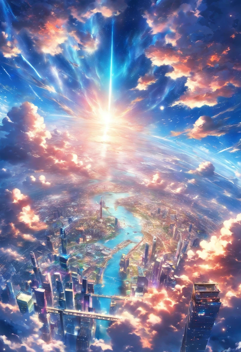 view from space, Estilo anime, Um planeta azul gigante, com 3 luas