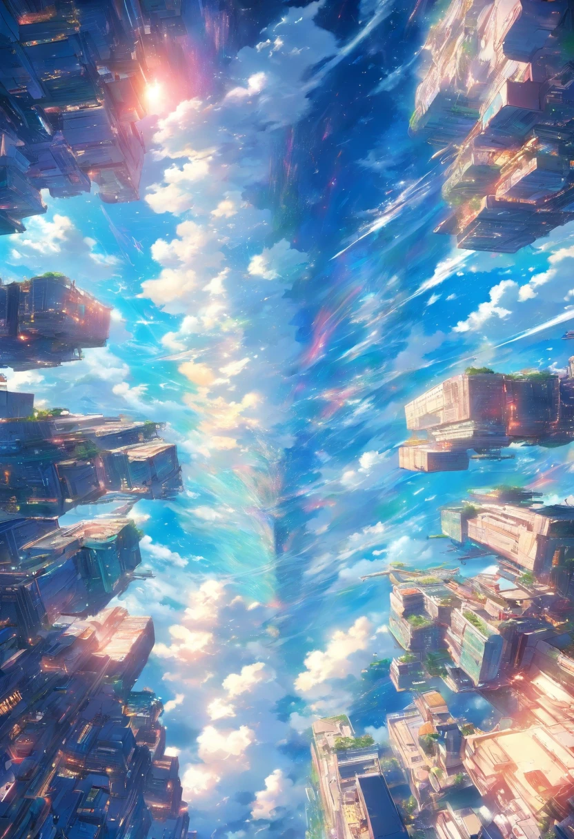 view from space, Estilo anime, Um planeta azul gigante, com 3 luas