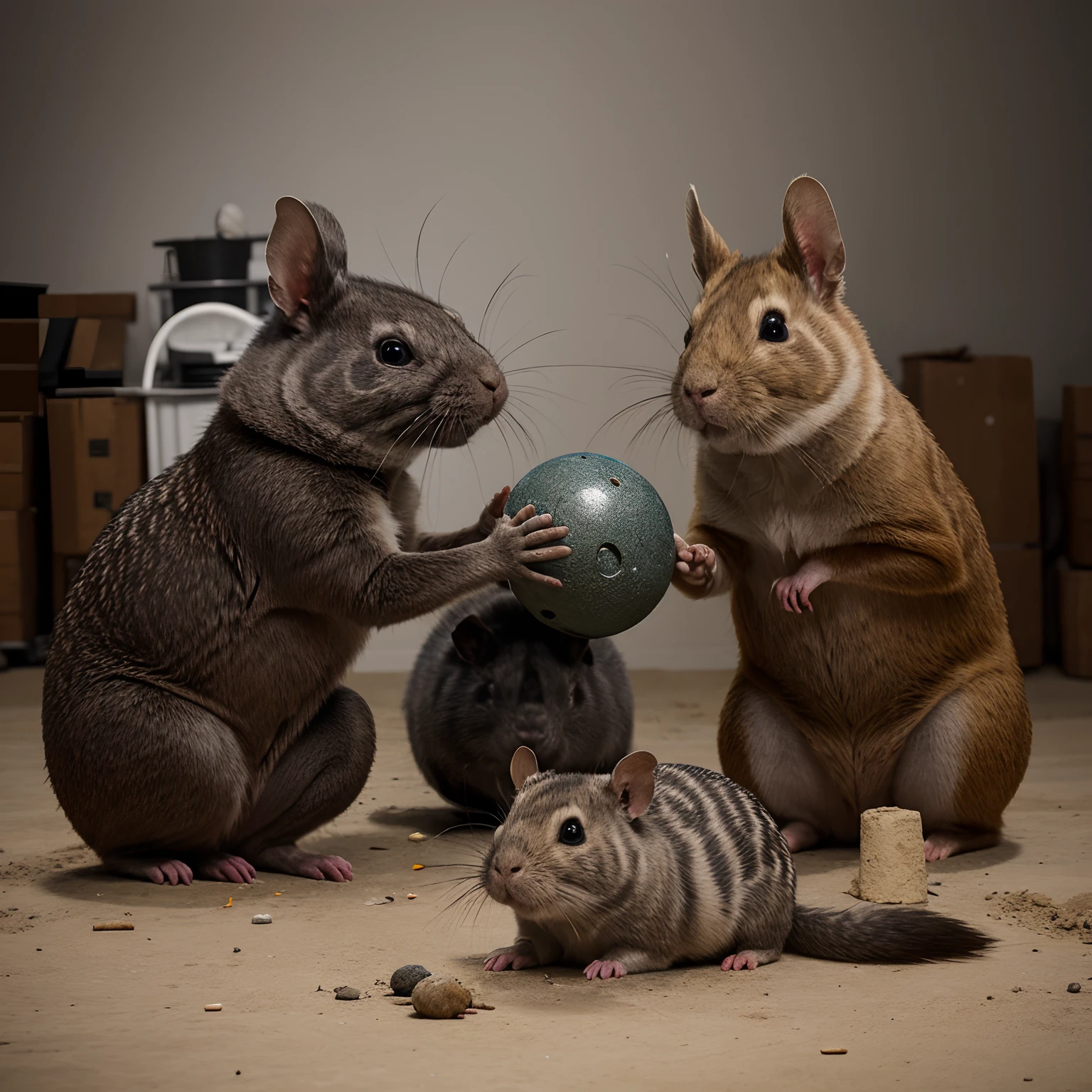 A war between chinchillas and guinea pigs, battle scene, realistic