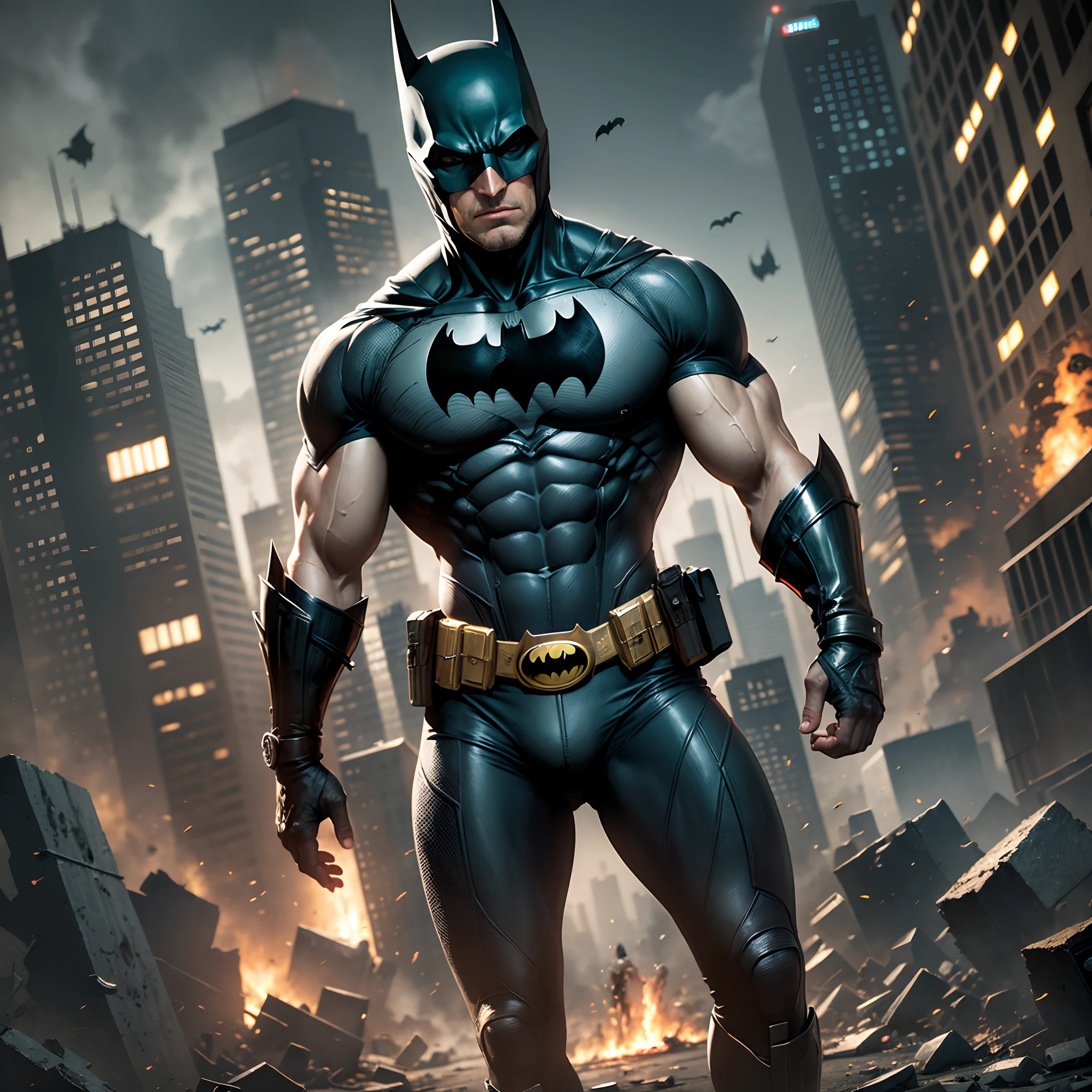 Batman fighting Jason Bourne in a ruined and burning city --auto --s2