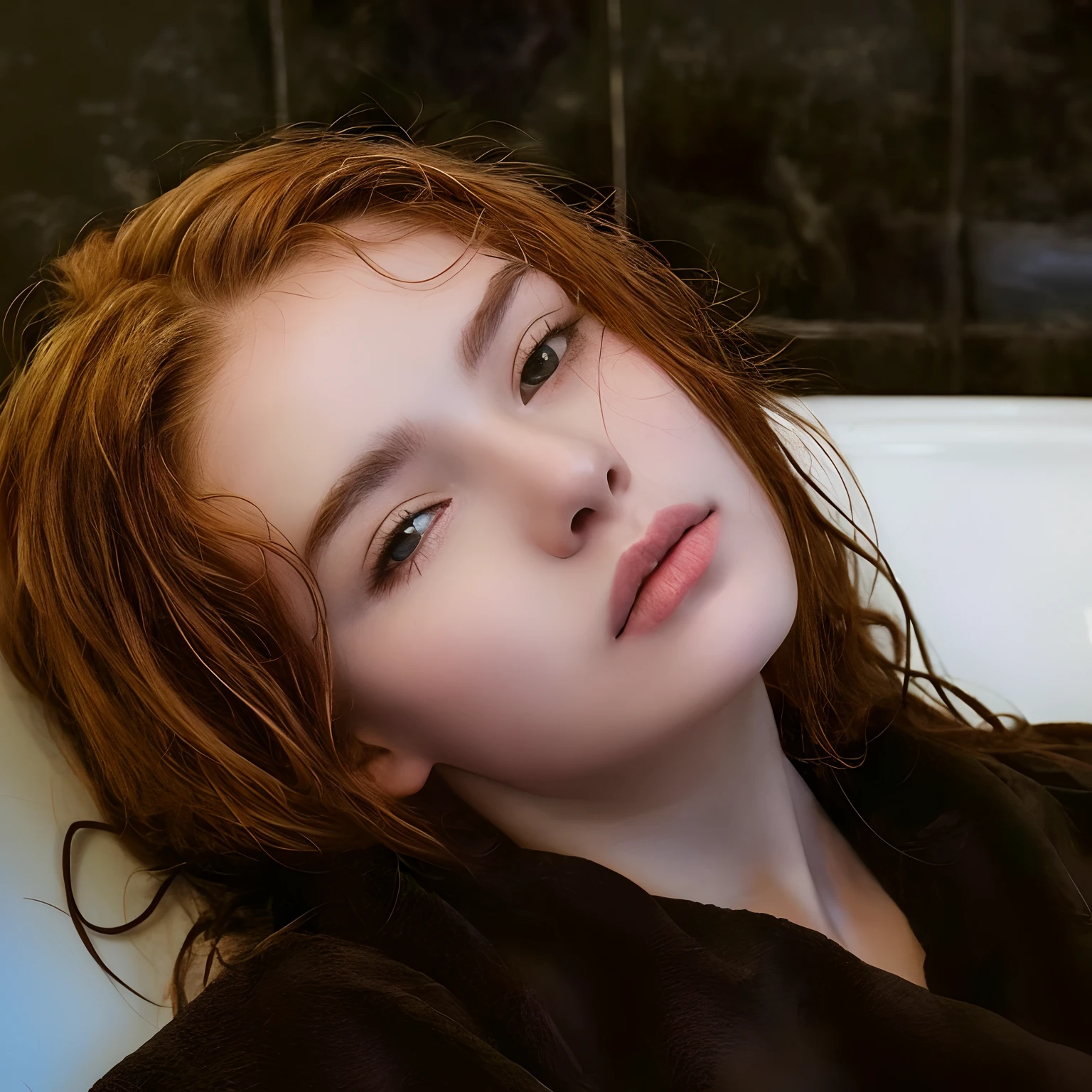There's a woman who's lying in a bathtub, Yelena Belova, with pale skin, cabello mojado, Retrato suave disparado 8K, Anna Nikolanova aka Newmilky, Mujer pelirroja, Dasha Taran, por Irakli Nadar, Chica pelirroja, una joven pelirroja, cabeza roja, soft, pale skin, Una hermosa joven. Hacer cabello rubio
